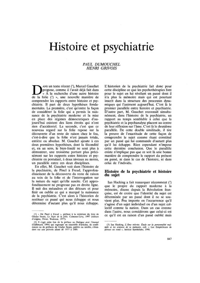 Histoire et psychiatrie
 – page 1