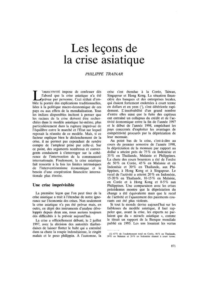 Les leçons de la crise asiatique
 – page 1