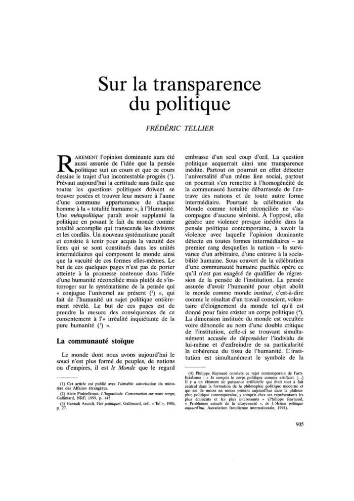 Sur la transparence du politique
 – page 1
