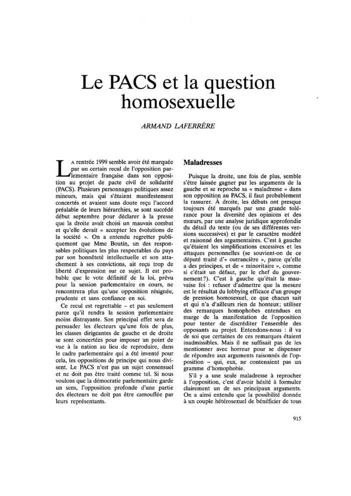 Le PACS et la question homosexuelle
 – page 1
