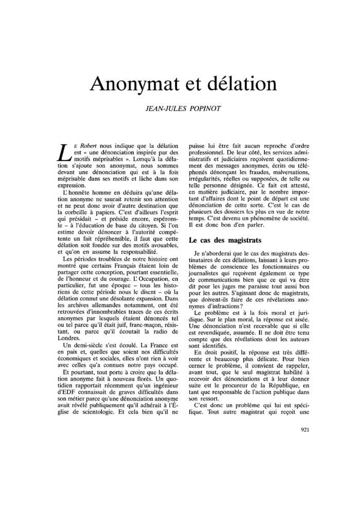 Anonymat et délation
 – page 1