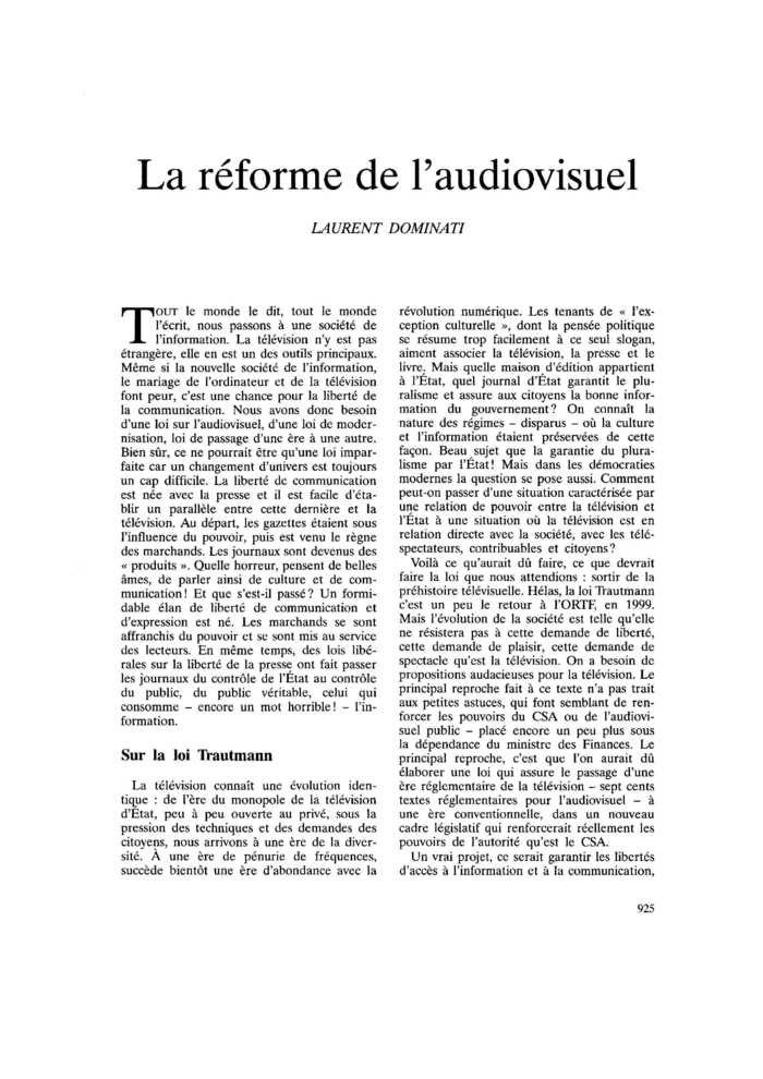 La réforme de l’audiovisuel
 – page 1