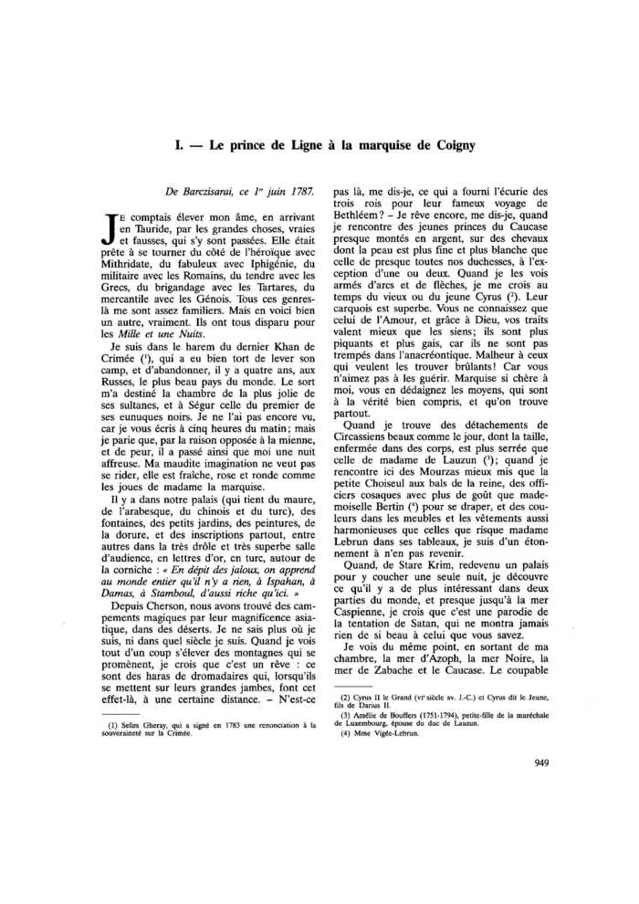 Lettres du prince de Ligne à la marquise de Coigny et au comte de Ségur. I. Le prince de Ligne à la marquise de Coigny
 – page 1