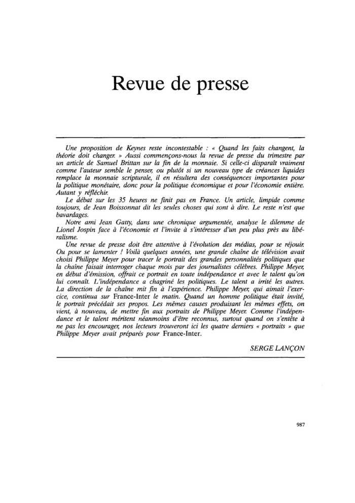 Revue de presse
 – page 1