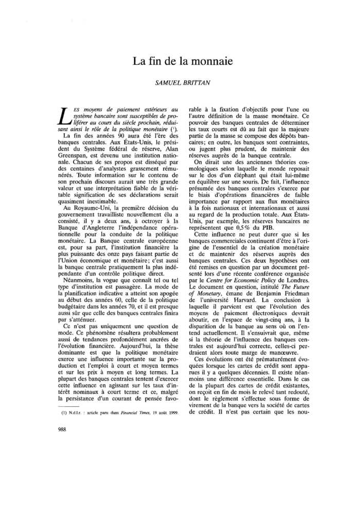 La fin de la monnaie
 – page 1