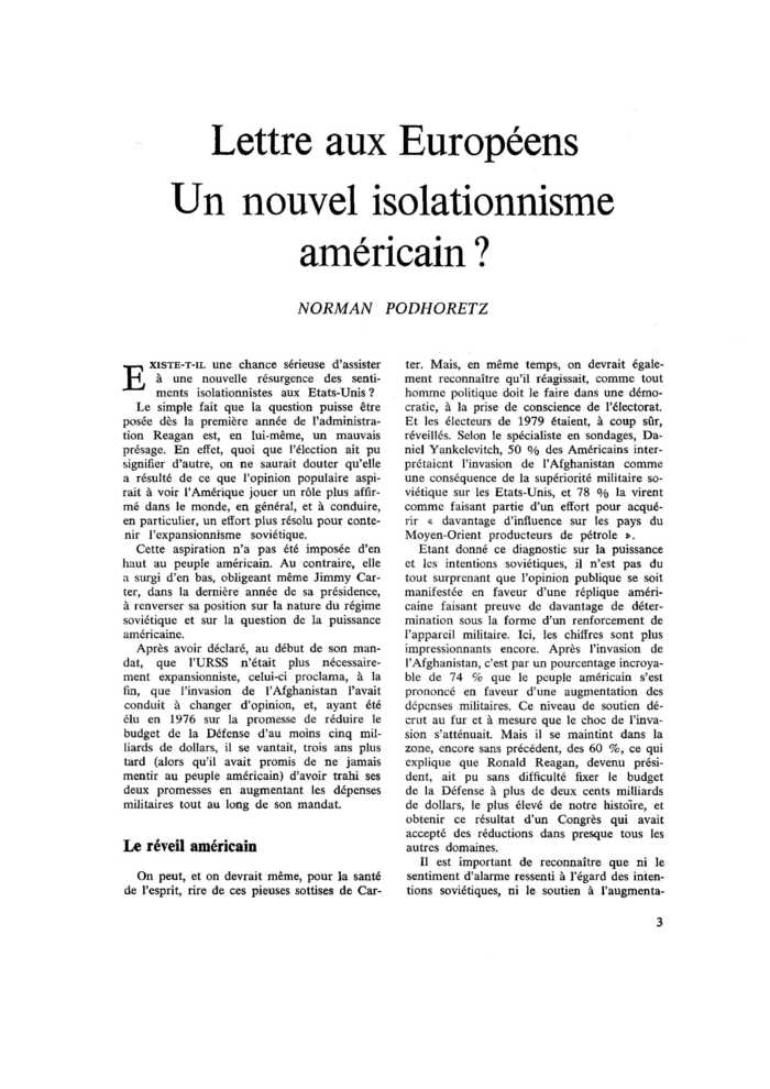 Lettre aux Européens. Un nouvel isolationnisme américain ?
 – page 1