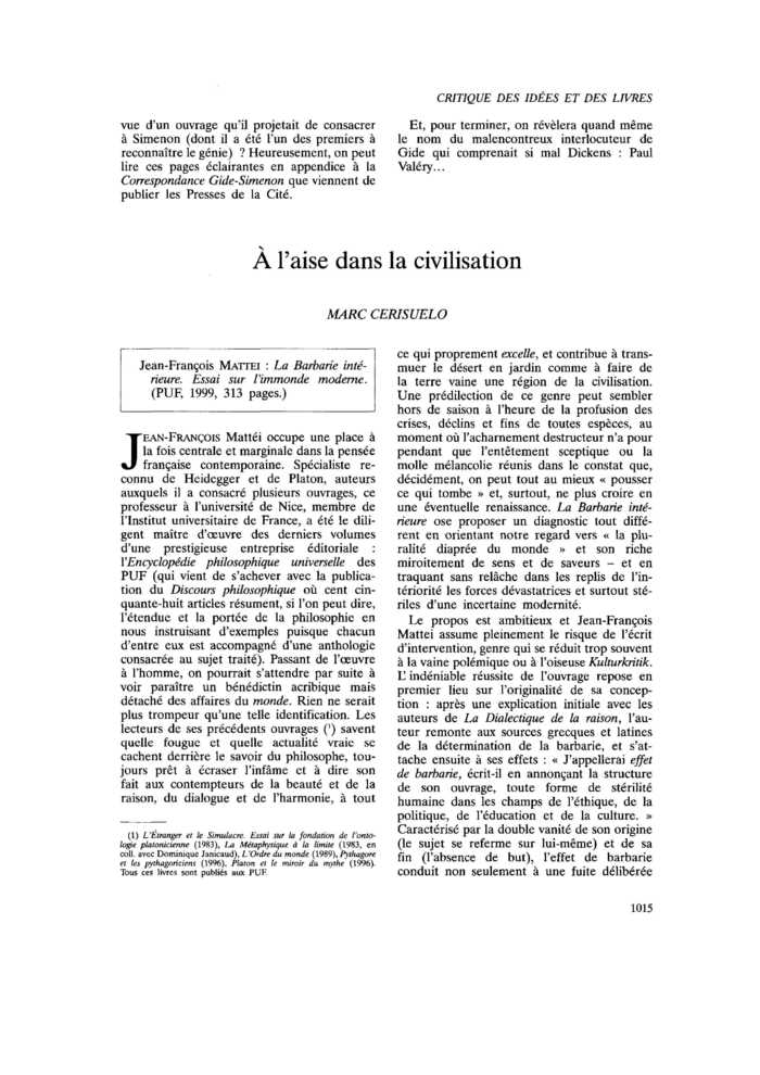 À l’aise dans la civilisation
 – page 1