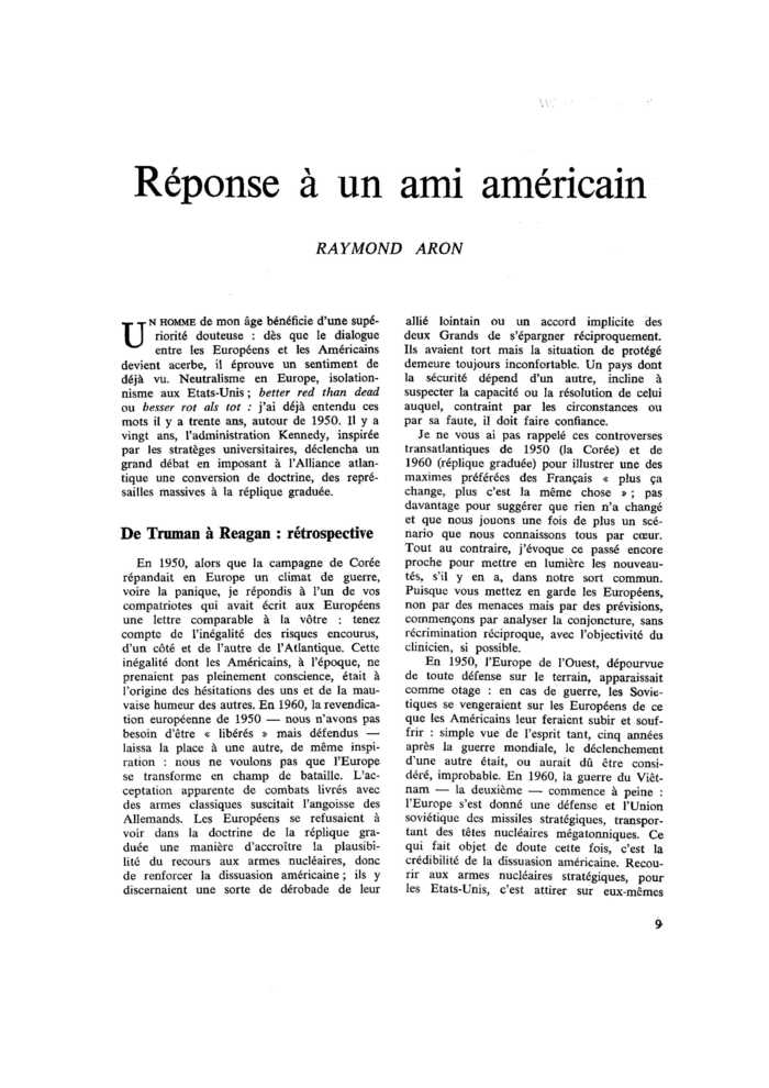 Réponse à un ami américain
 – page 1