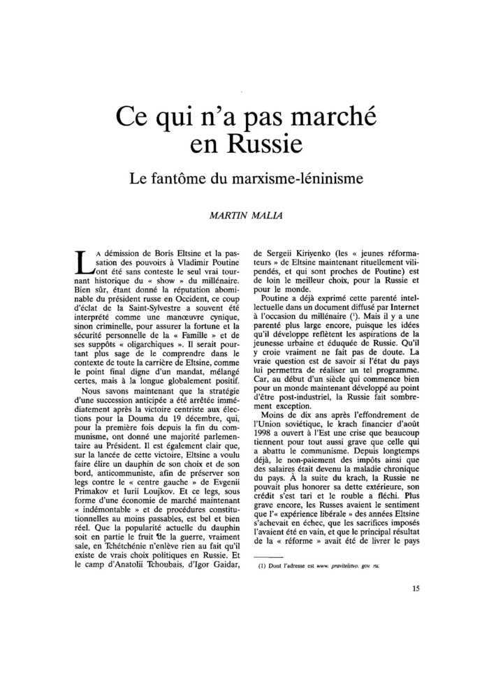 Ce qui n’a pas marché en Russie
 – page 1