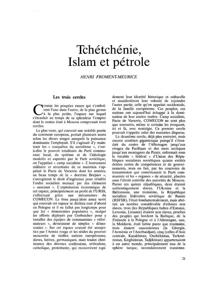 Tchétchénie, islam et pétrole
 – page 1