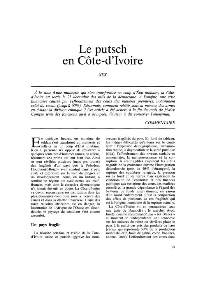 Le putsch en Côte d’Ivoire
 – page 1