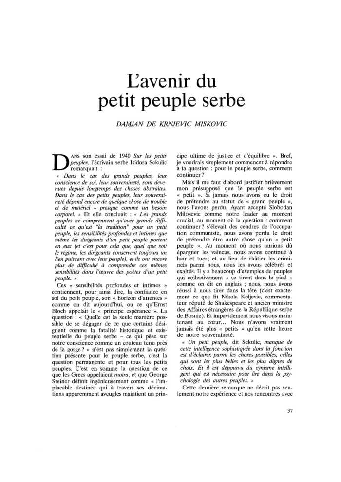 L’avenir du petit peuple serbe
 – page 1