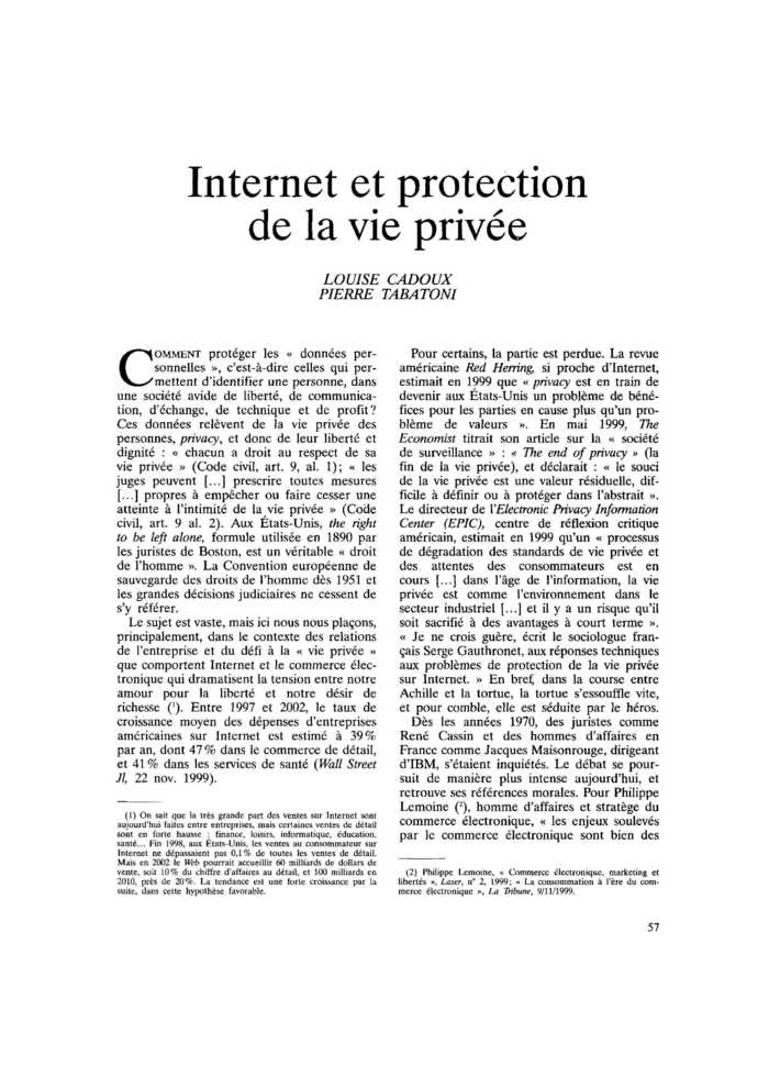 Internet et protection de la vie privée
 – page 1