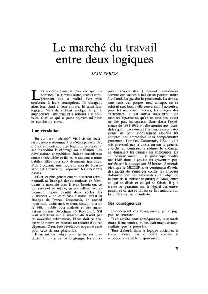 Le marché du travail entre deux logiques
 – page 1