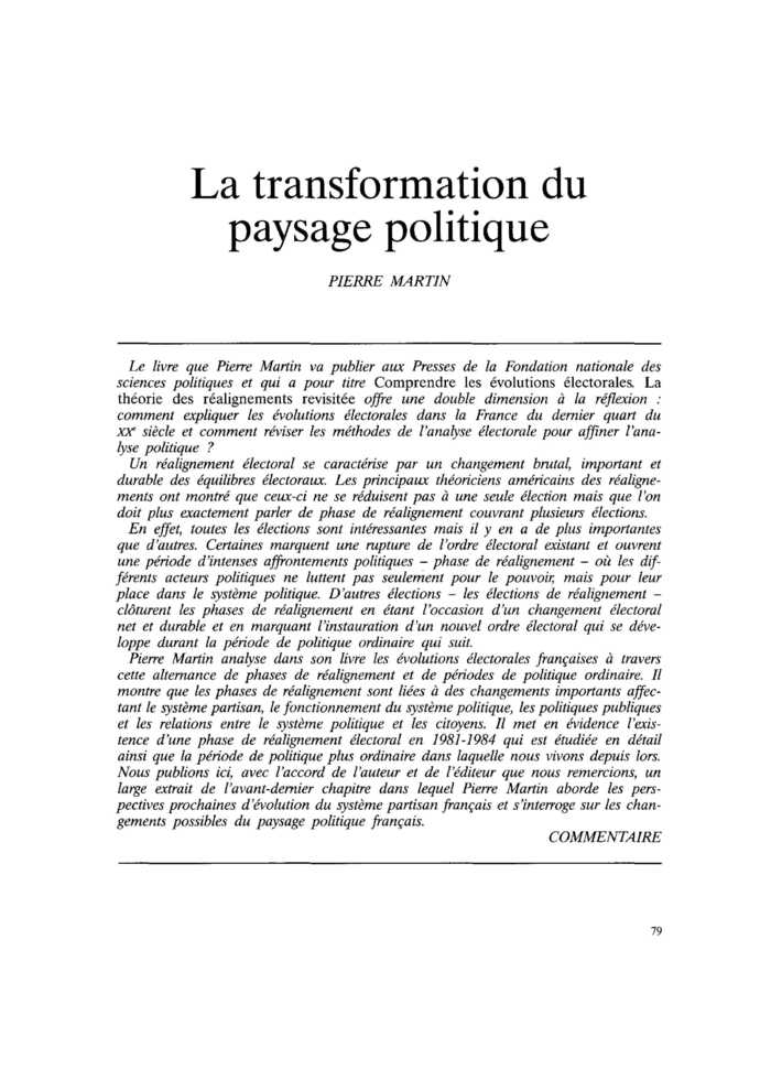 La transformation du paysage politique
 – page 1