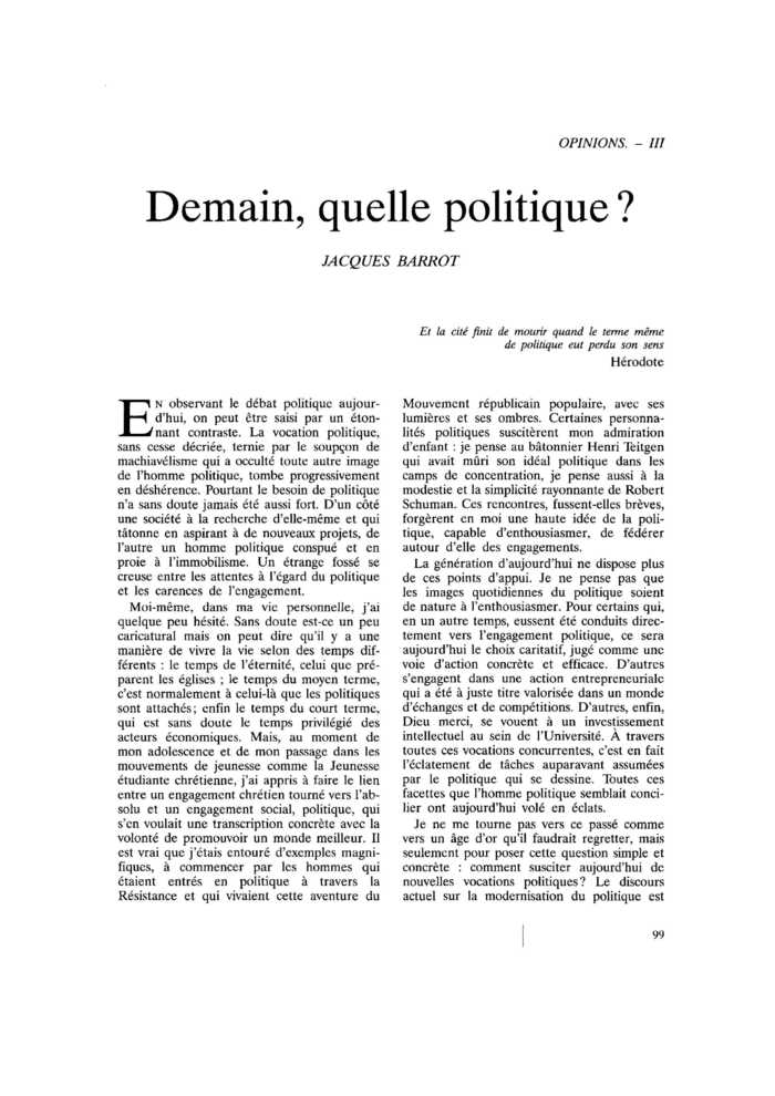 Demain, quelle politique ?
 – page 1