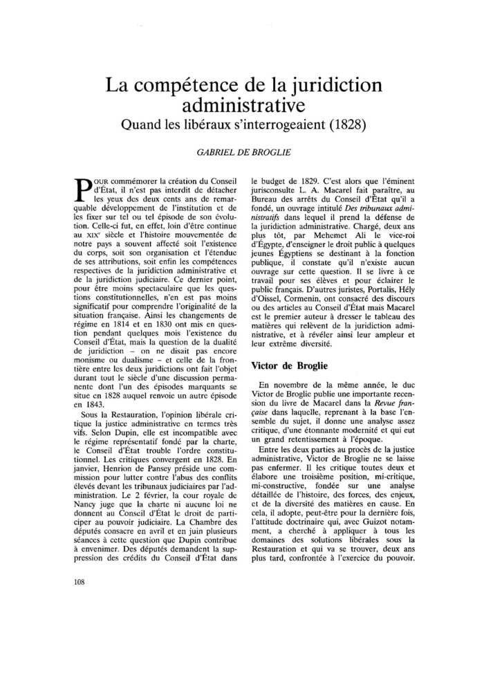 La compétence de la juridiction administrative. Quand les libéraux s’interrogeaient (1828)
 – page 1