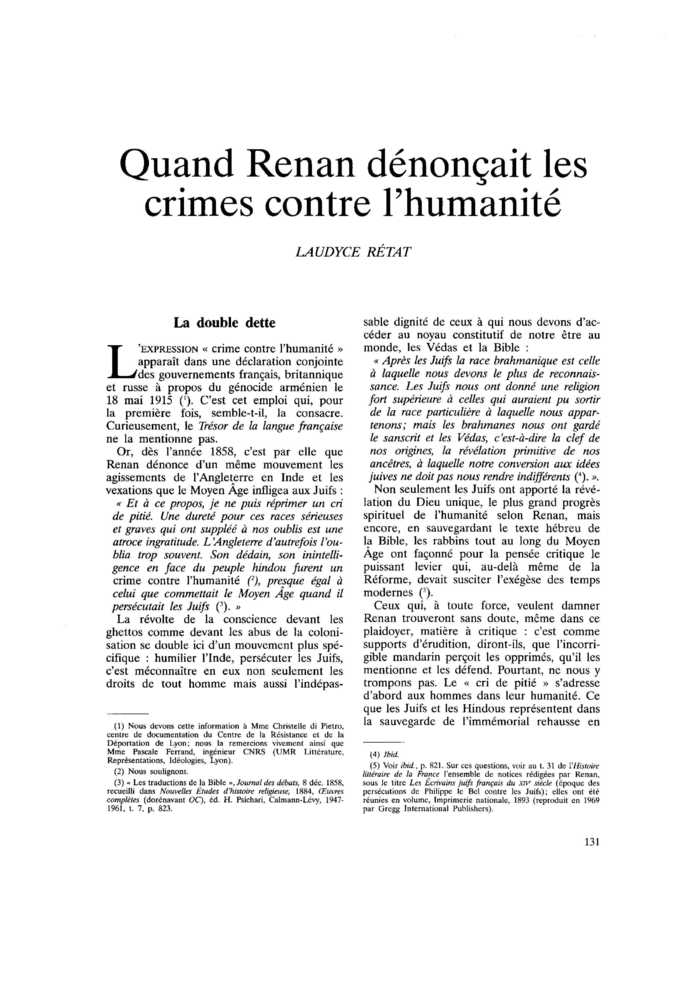 Quand Renan dénonçait les crimes contre l’humanité
 – page 1