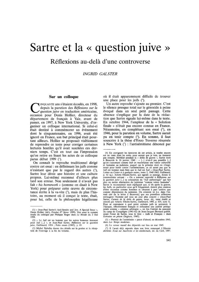 Sartre et la « question juive ». Réflexions au-delà d’une controverse
 – page 1