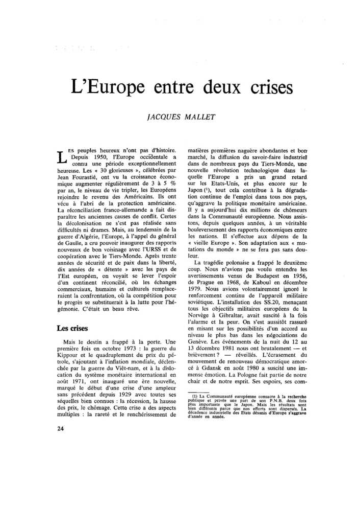 L’Europe entre deux crises
 – page 1