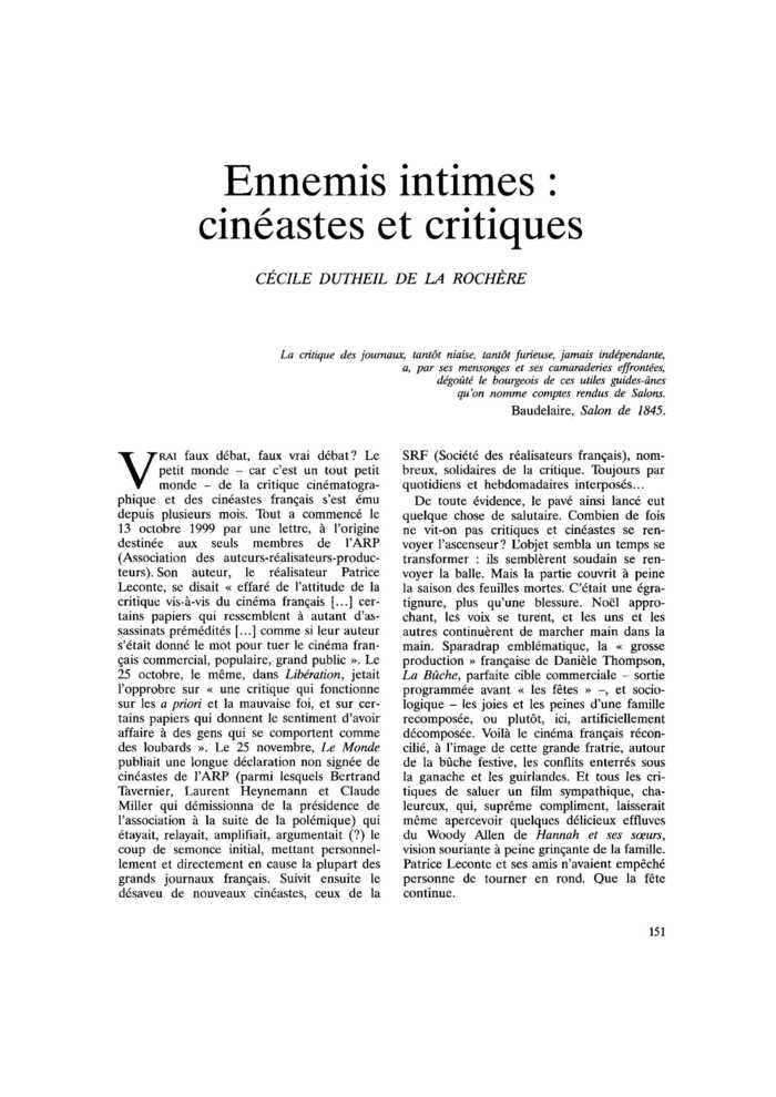 Ennemis intimes : cinéastes et critiques
 – page 1