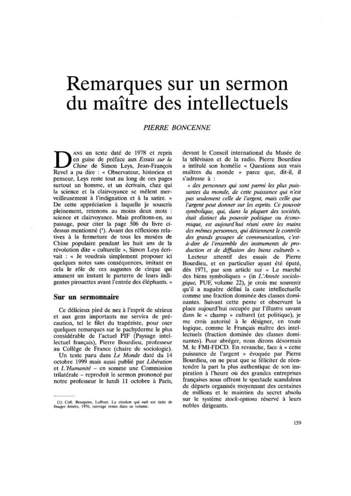 Remarques sur un sermon du maître des intellectuels
 – page 1