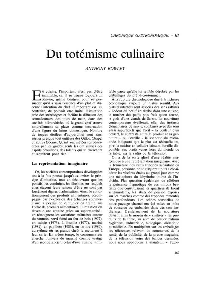 Du totémisme culinaire
 – page 1
