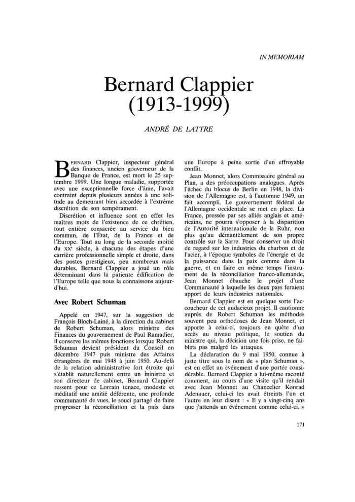 Bernard Clappier (1913-1999)
 – page 1