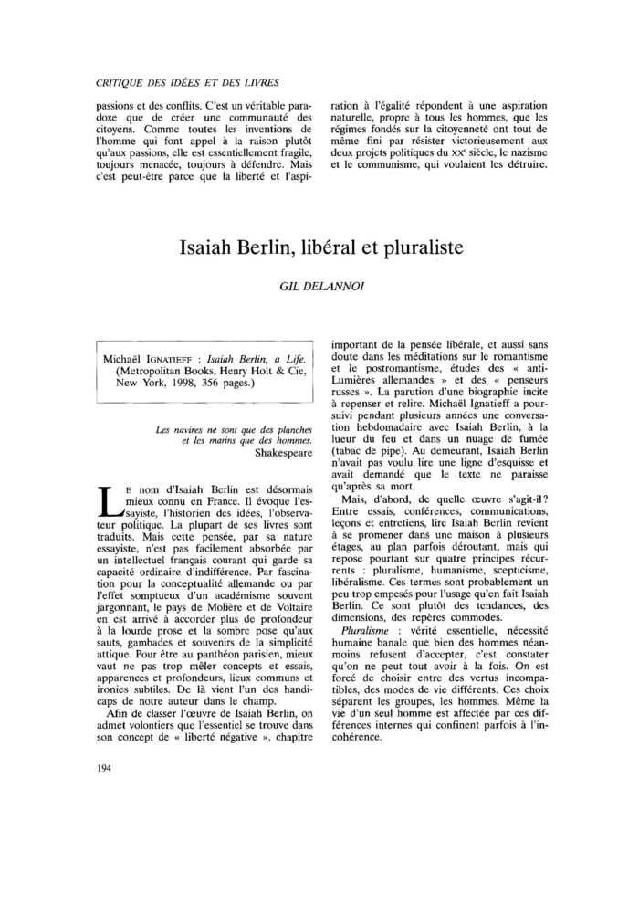 Isaiah Berlin, libéral et pluraliste
 – page 1