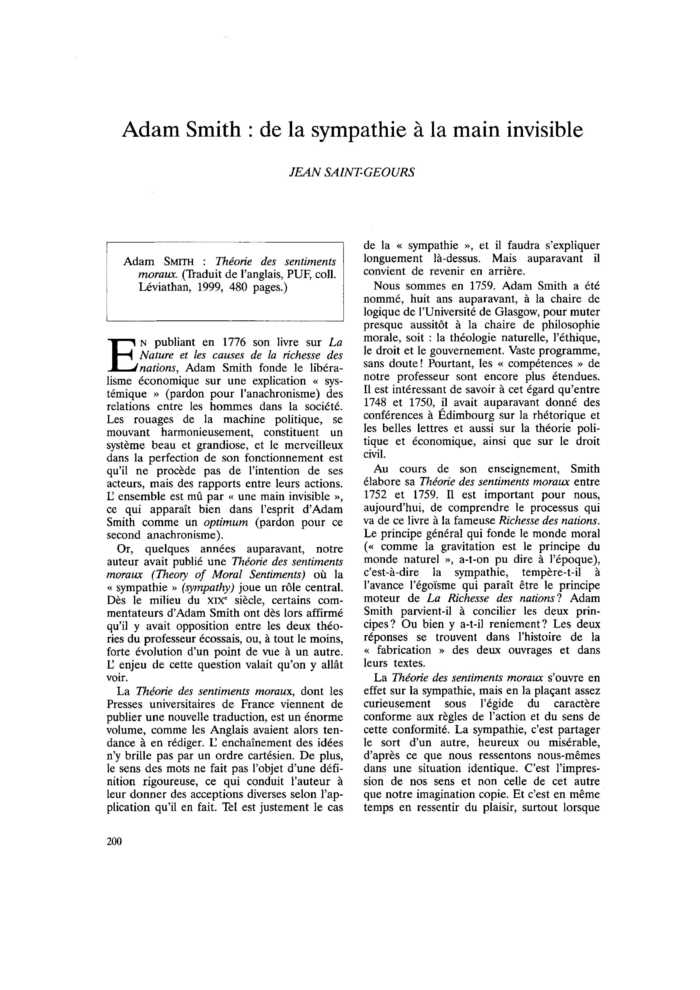 Adam Smith : de la sympathie à la main invisible
 – page 1