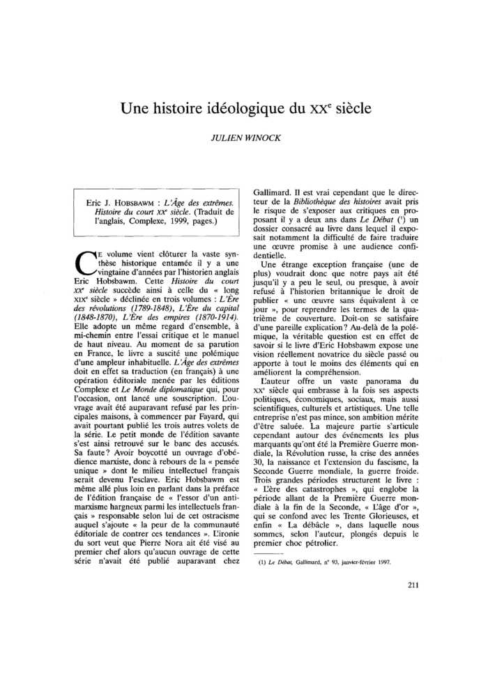 Une histoire idéologique du XXe siècle
 – page 1