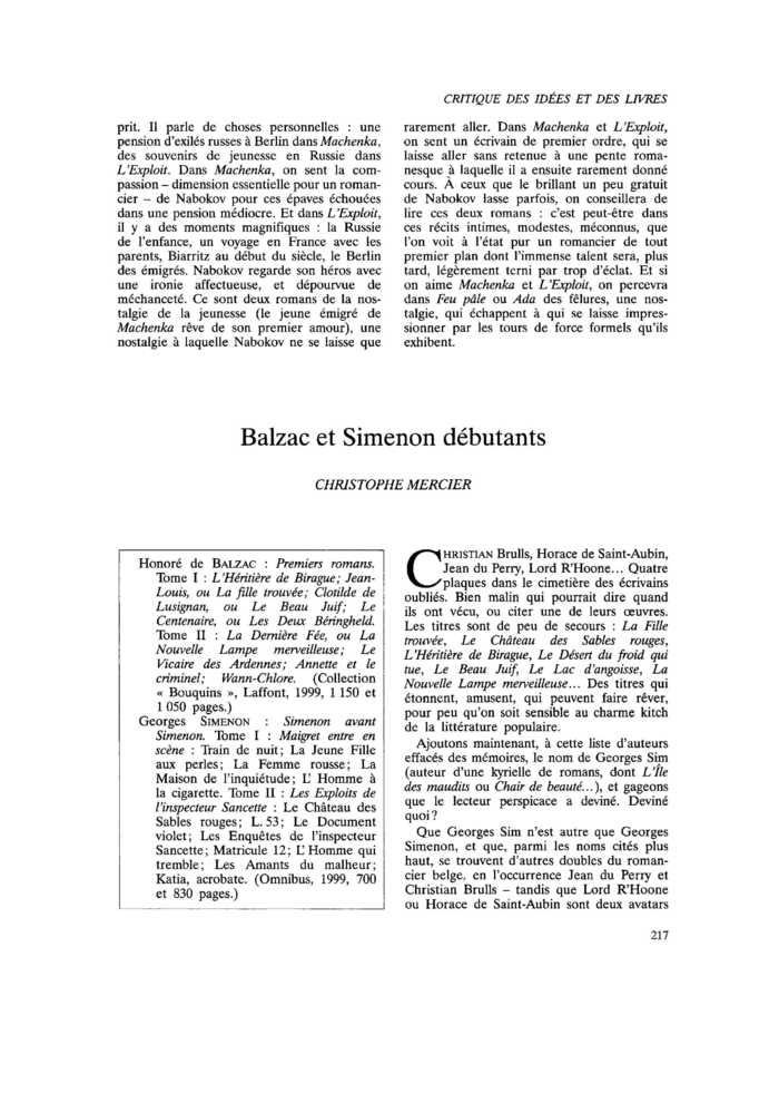 Balzac et Simenon débutants
 – page 1