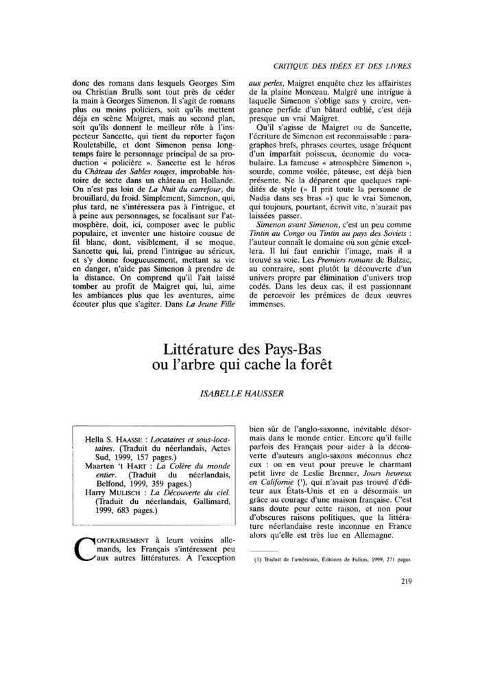 Littérature des Pays-Bas ou l’arbre qui cache la forêt
 – page 1