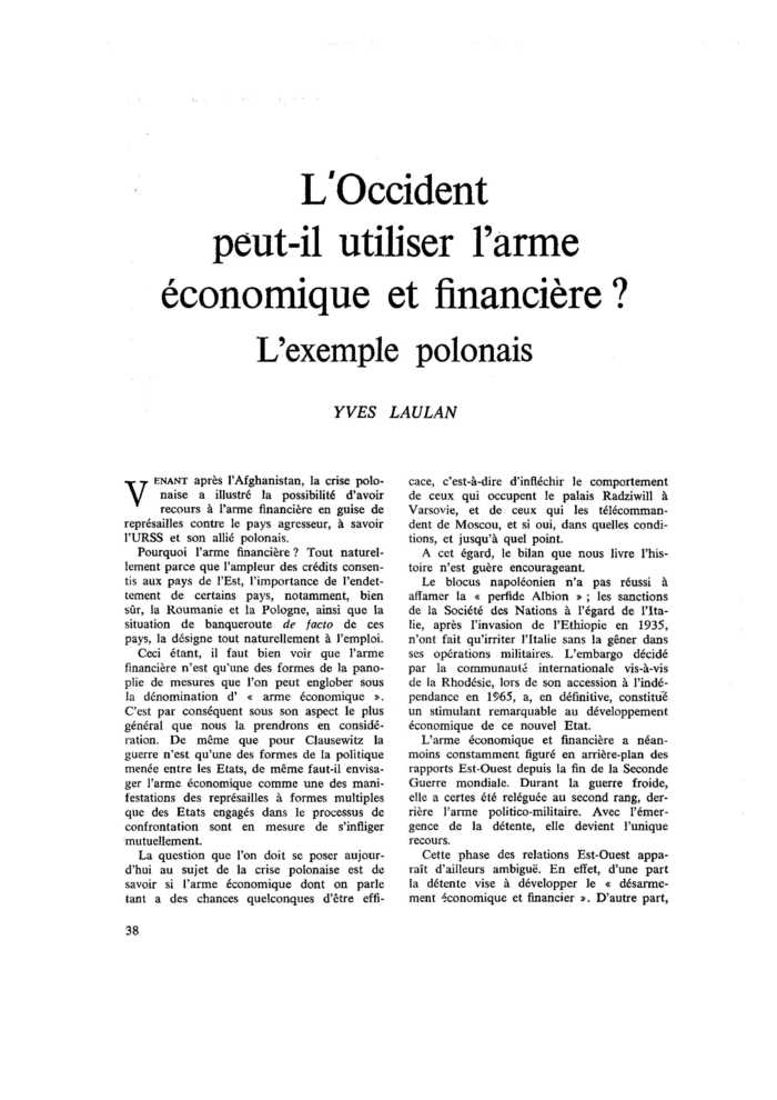 L’Occident peut-il utiliser l’arme économique et financière ? L’exemple polonais
 – page 1