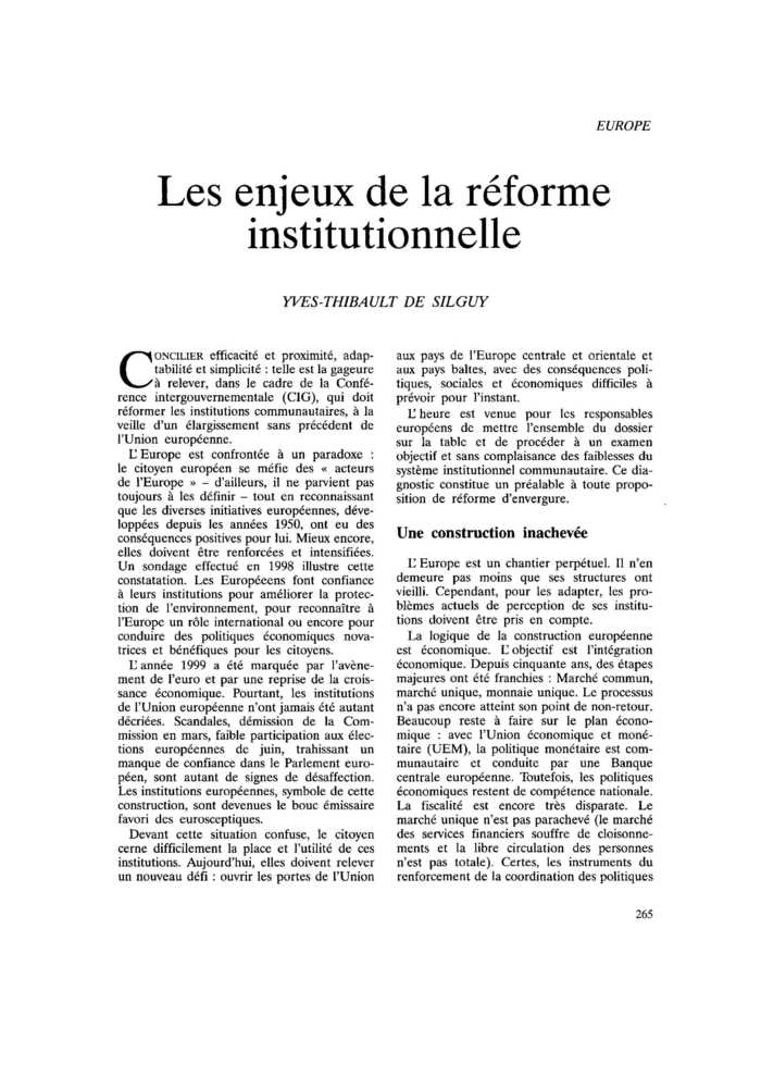 Les enjeux de la réforme institutionnelle
 – page 1