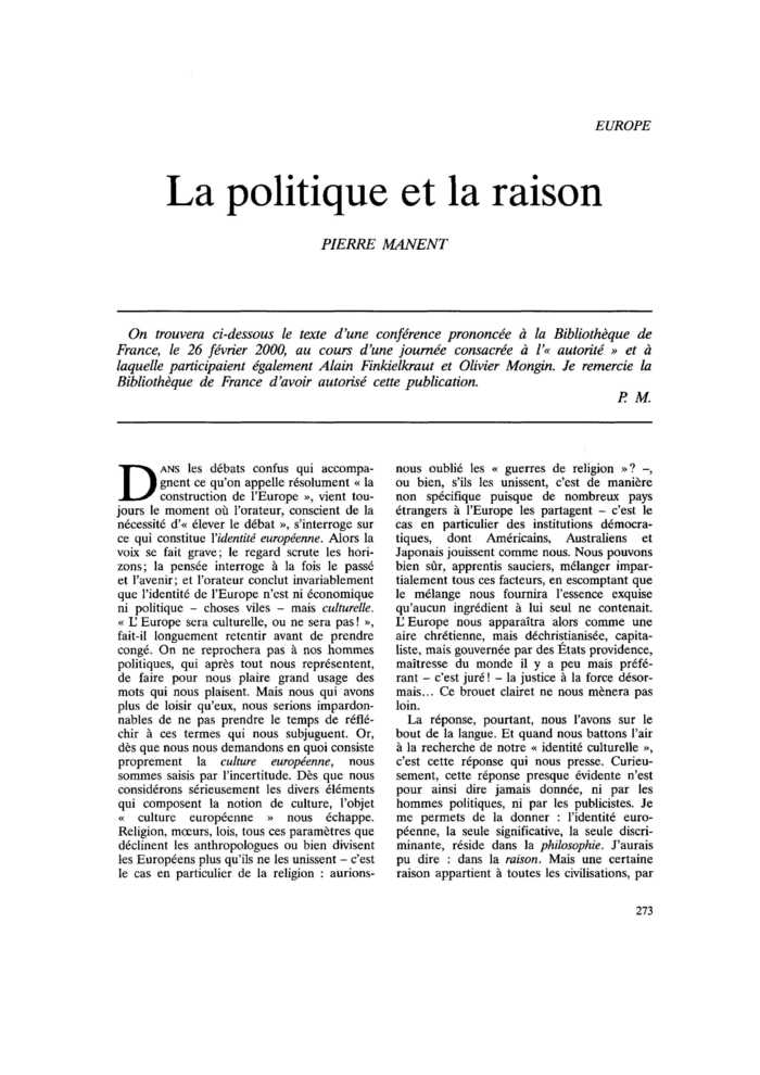 La politique et la raison
 – page 1