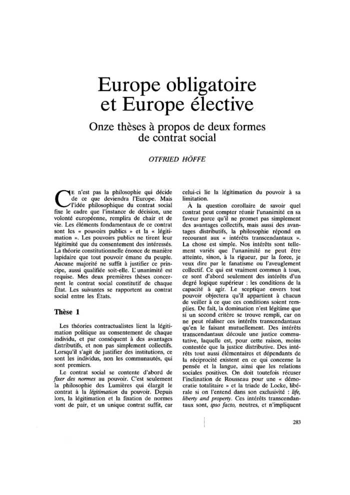 Europe obligatoire et Europe élective
 – page 1