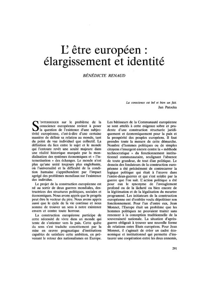 L’être européen : élargissement et identité
 – page 1