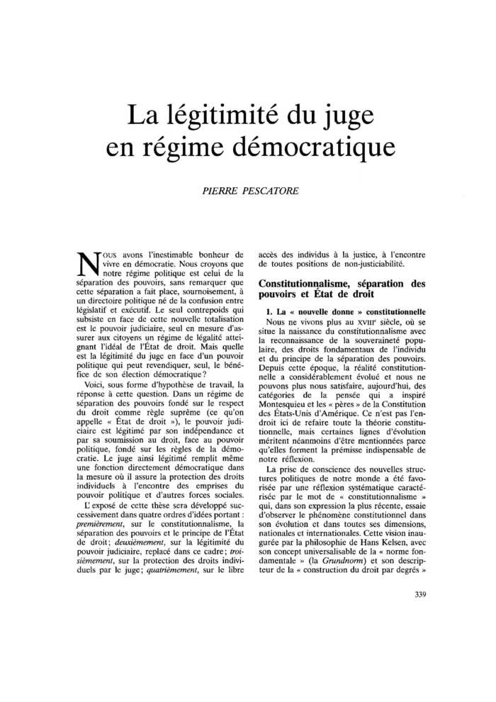 La légitimité du juge en régime démocratique
 – page 1