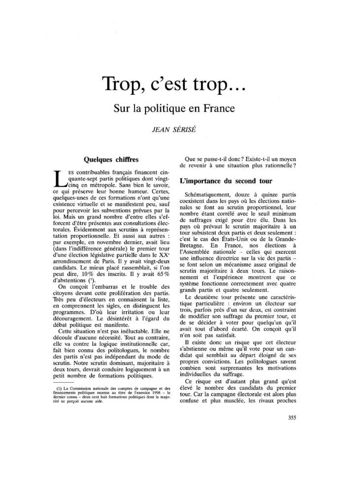 Trop, c’est trop… Sur la politique en France
 – page 1