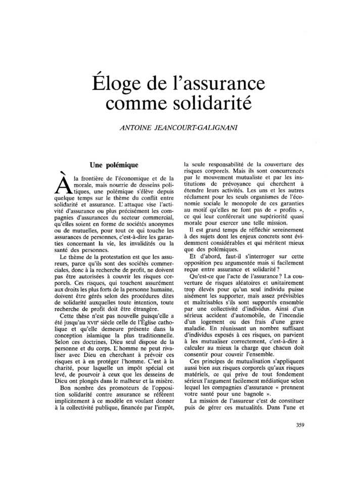 Éloge de l’assurance comme solidarité
 – page 1