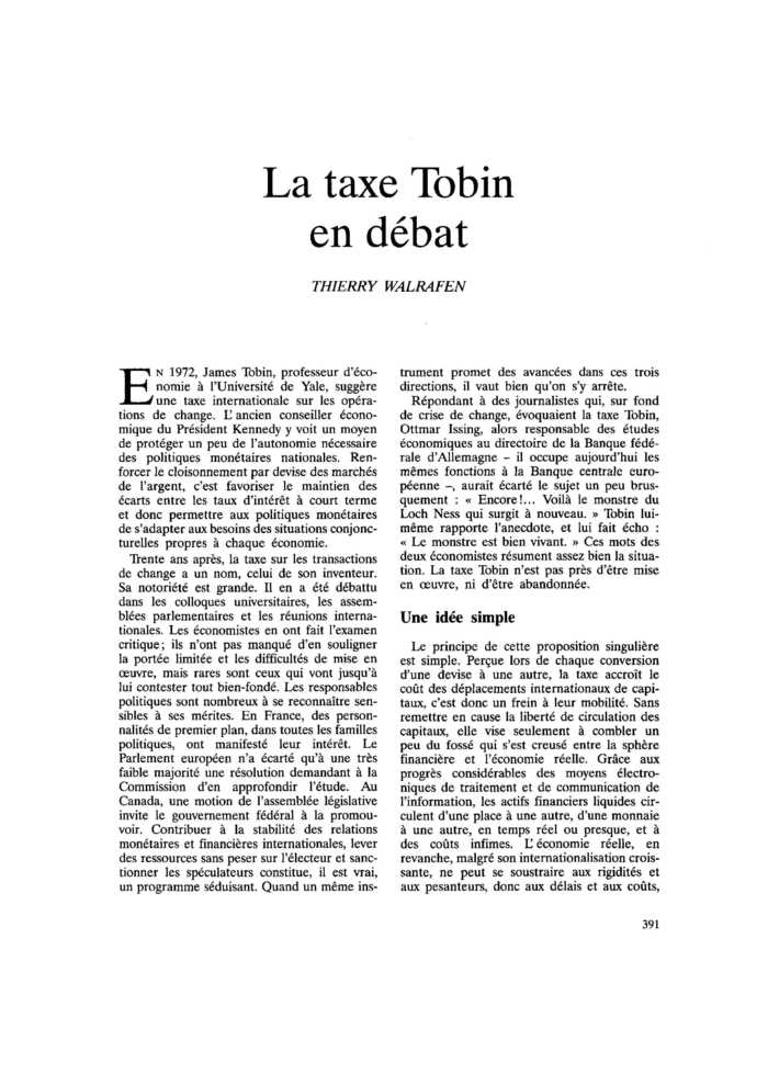 La taxe Tobin en débat
 – page 1