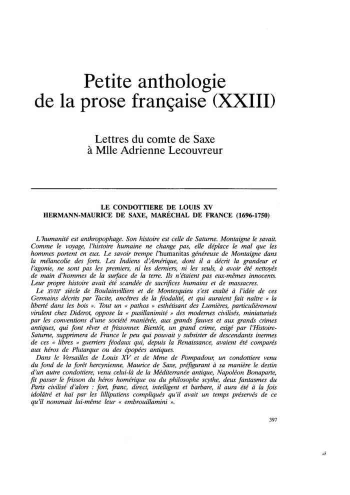 Le Condottiere de Louis XV Hermann-Maurice de Saxe, Maréchal de France (1696-1750)
 – page 1