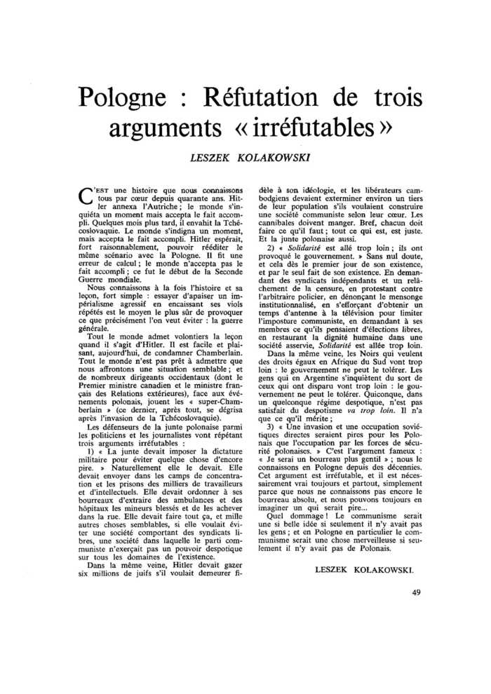 Pologne : Réfutation de trois arguments « irréfutables »
 – page 1