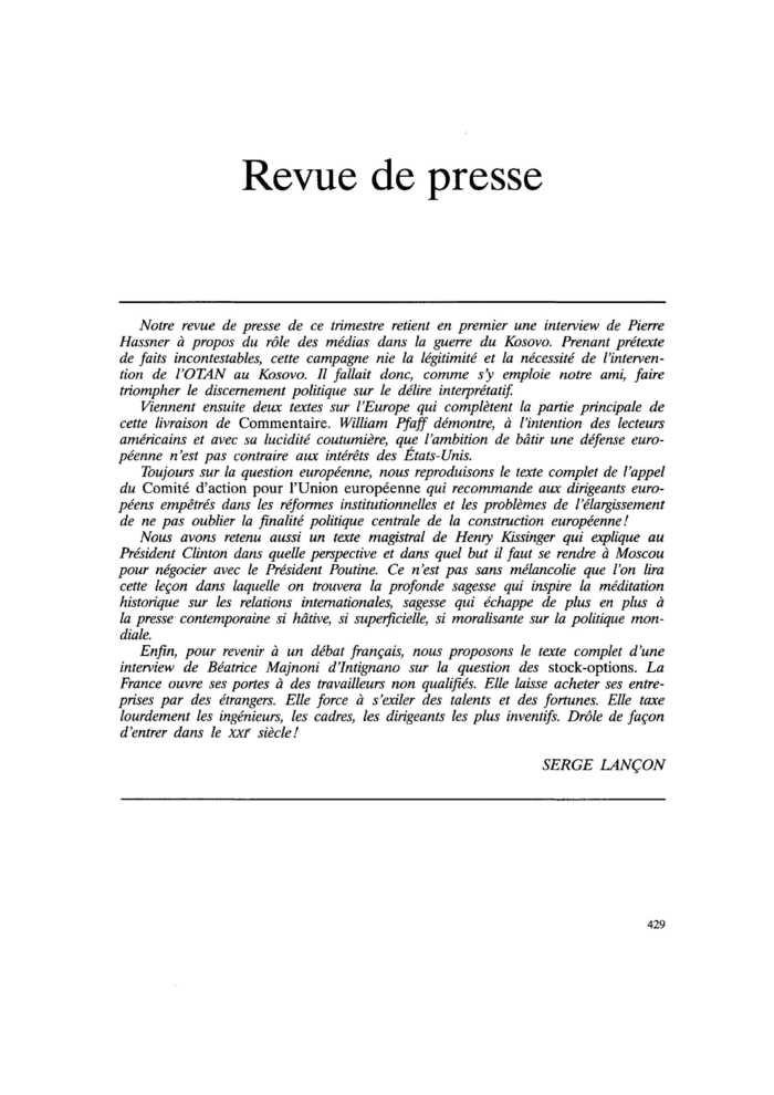 Revue de presse
 – page 1