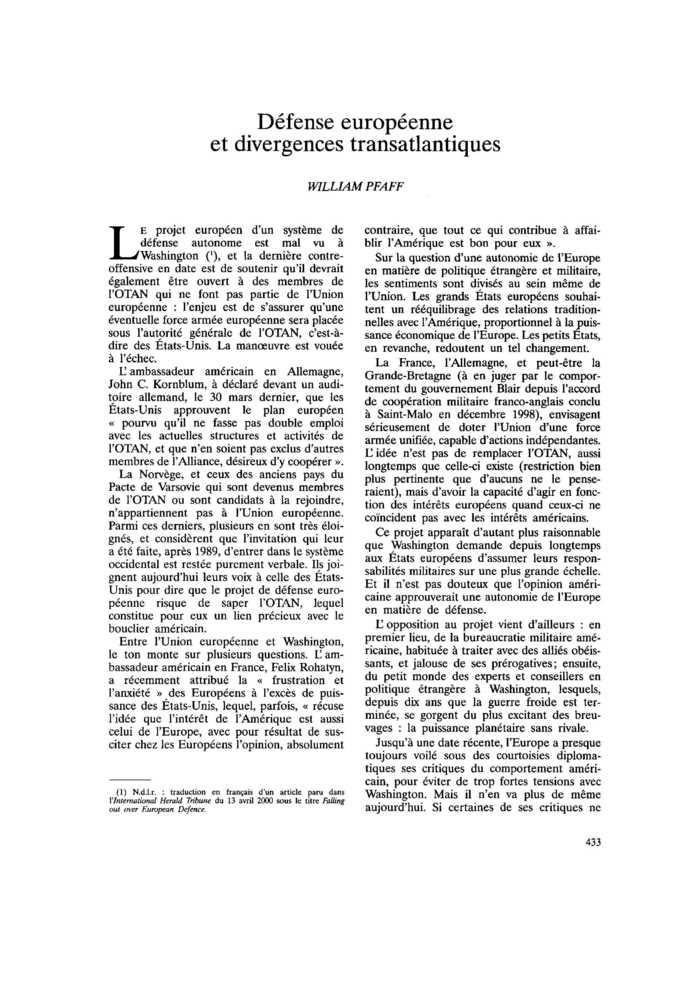 Défense européenne et divergences transatlantiques
 – page 1