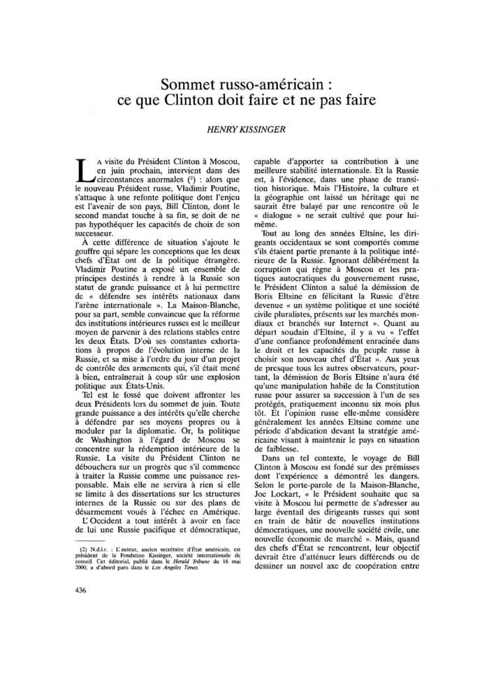 Sommet russo-américain : ce que Clinton doit faire et ne pas faire
 – page 1