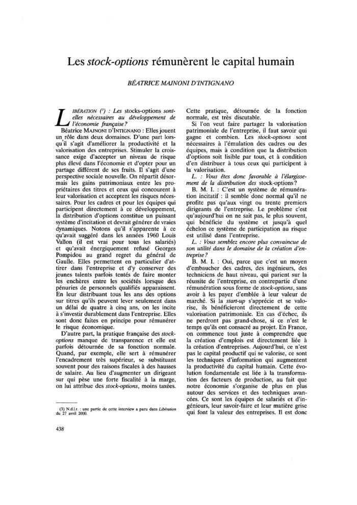 Les <i>stock-options</i> rémunèrent le capital humain
 – page 1