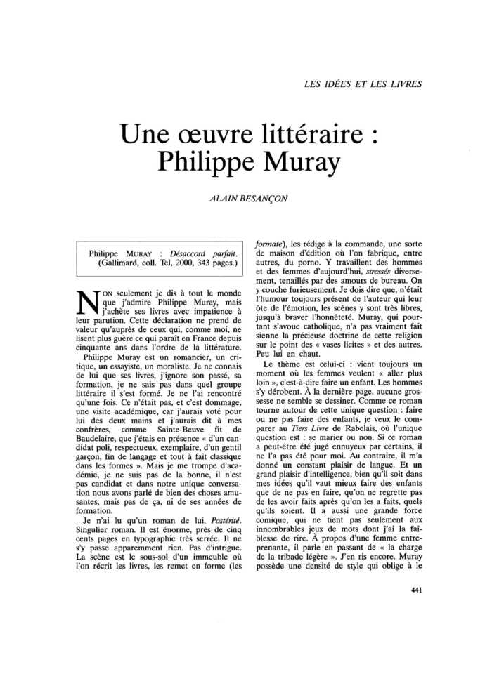 Une œuvre littéraire : Philippe Muray
 – page 1