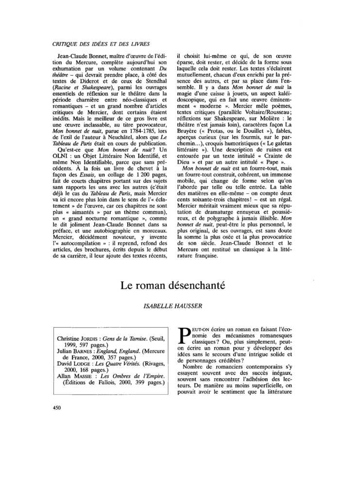 Le roman désenchanté
 – page 1
